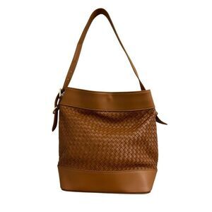 Valentina Fiore woven genuine Italian leather shoulder bucket bag minimalist